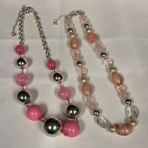 Fab Pink and Silver acrylic Beaded Necklaces (set of 2) 1